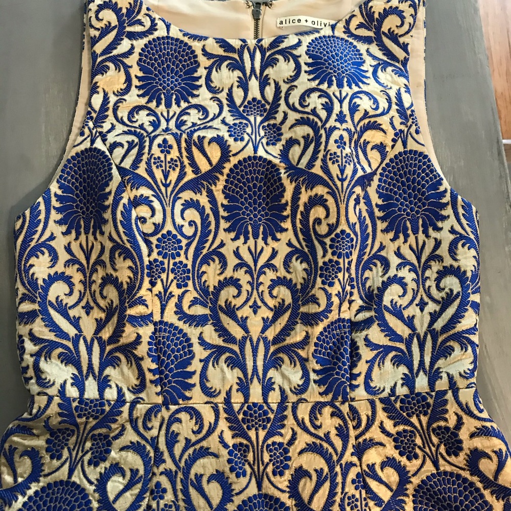 Blue and Alice + Olivia Jacquard Cocktail Dress